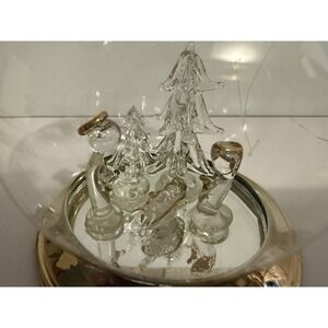 Nativity Christmas Ornament, Trees & People, Gold Base Rim, Hang/Shelf